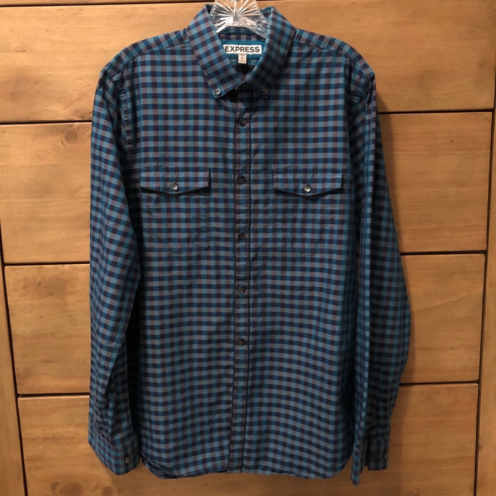 Express Blue Checked Button Down - image 1